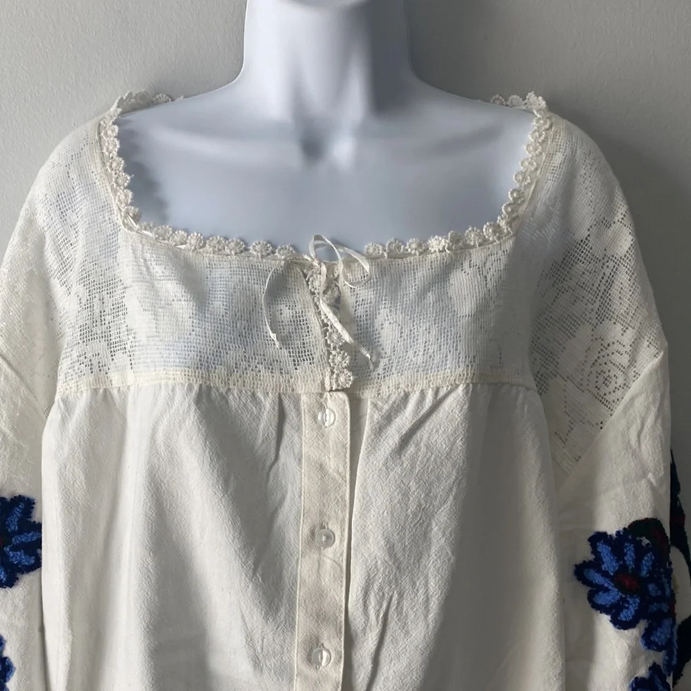 NWT Free People Meadows Embroidered Crop Blouse Size Large